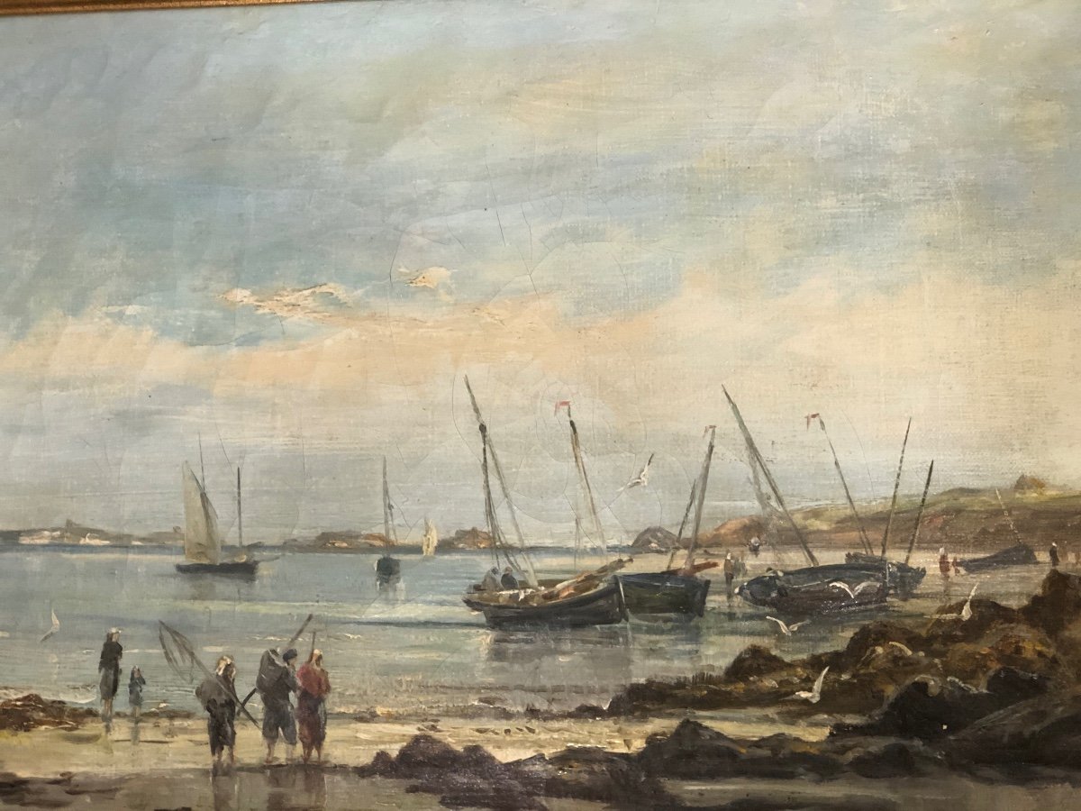 « le Retour De Pêche » Huile/toile Signée En Cartouche  « gudin Le Vieux » -photo-3