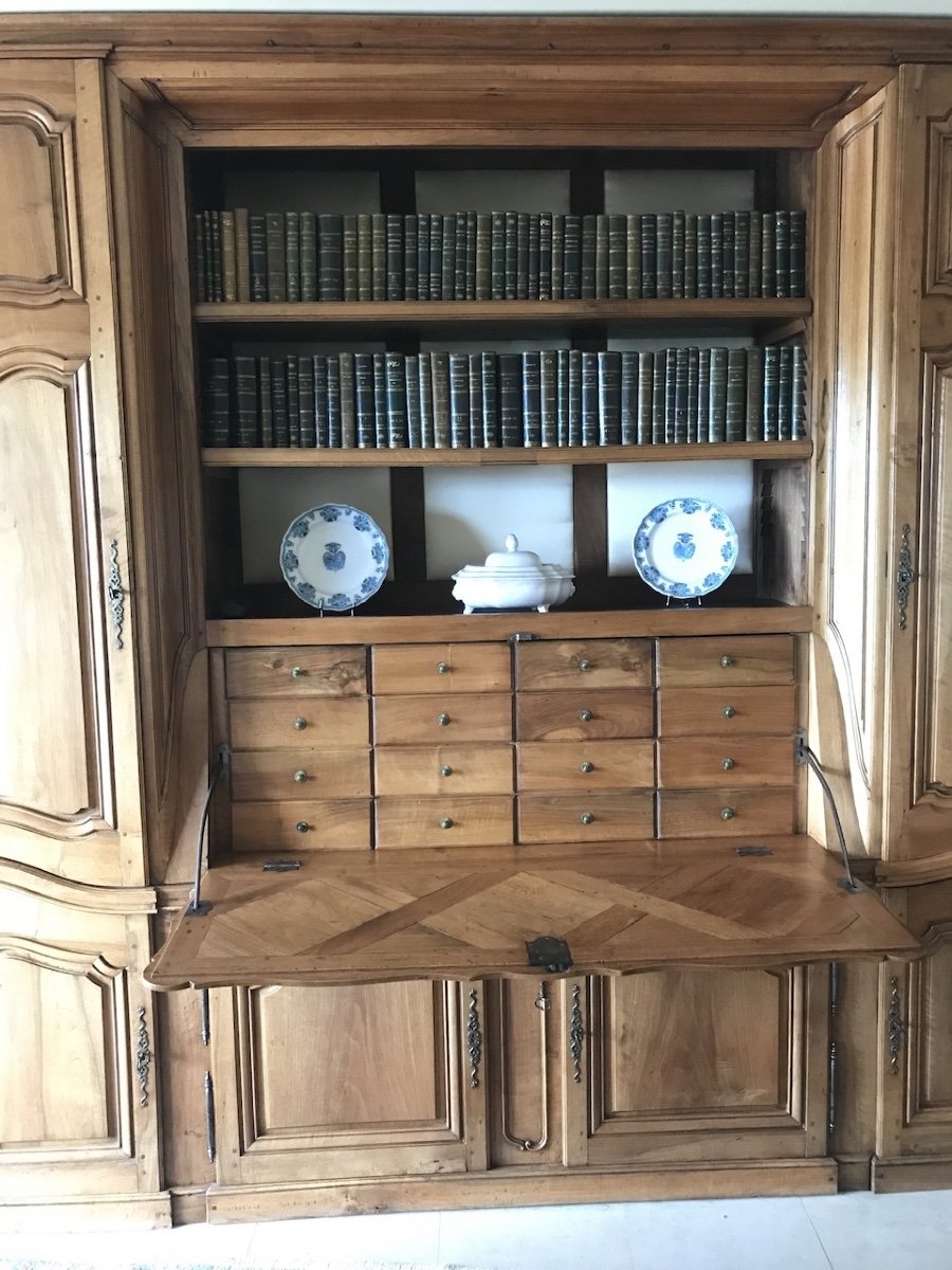 Meuble de Boiserie-secrétaire-bibliothèque en Noyer époque XVIII Eme-photo-4