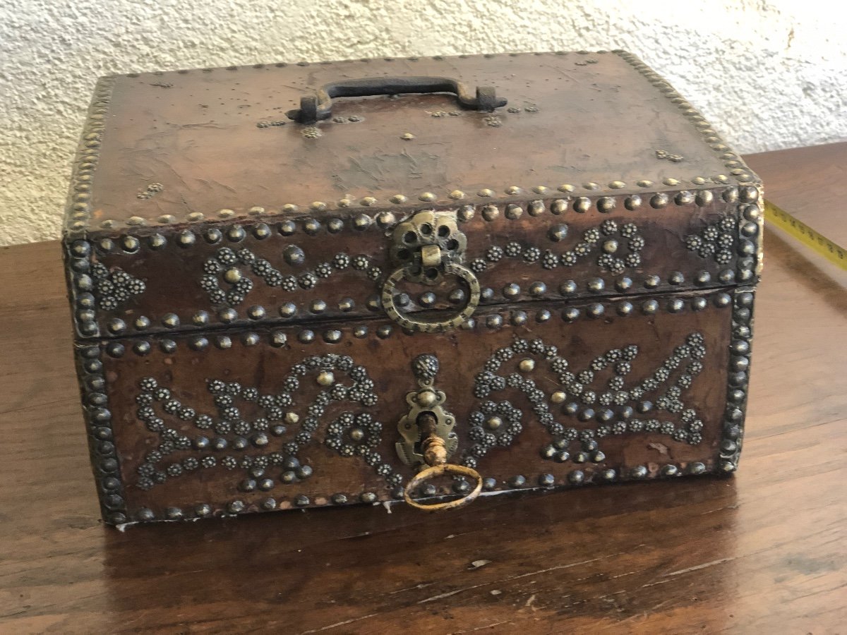 17th Century Leather Covered Wooden Core Box 