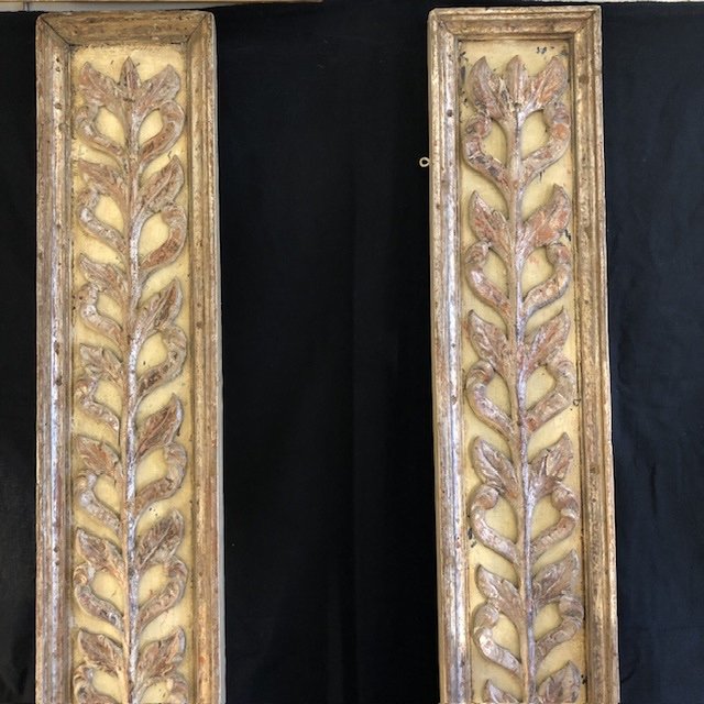 Pair Of Decorative Panels In Carved And Gilded Wood, 18th Century -photo-3