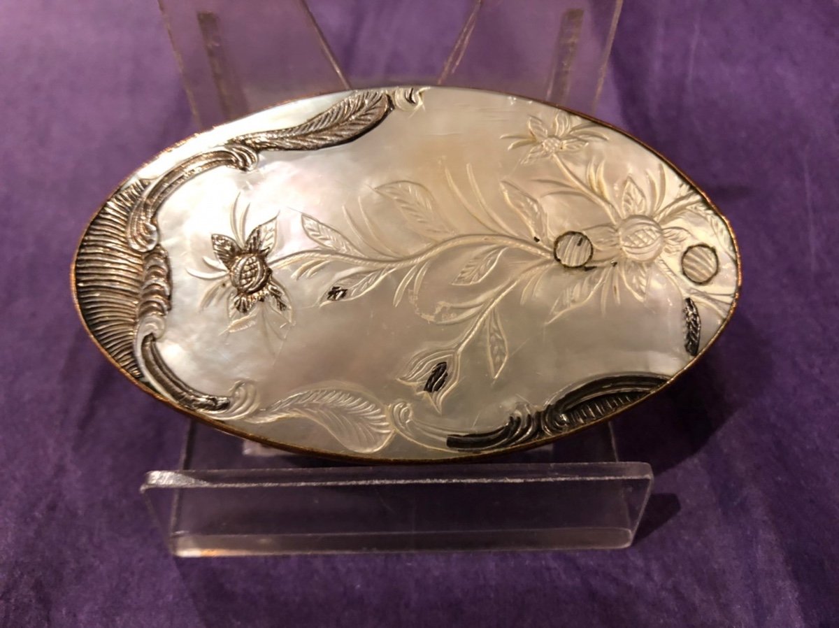 Oval Box In Mother Of Pearl, Pomponne And Silver XVIIIth Century-photo-3