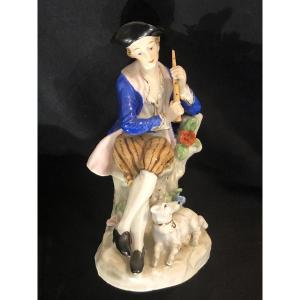 Porcelain Subject “the Flute Player And His Dog” 19th Century 