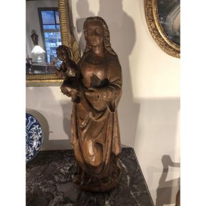 Vierge à L’enfant En Bois Sculpté Vers 1500 