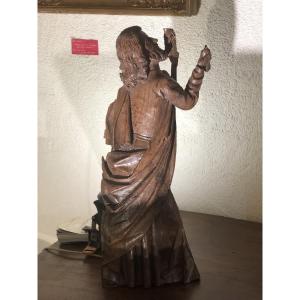 école Rhénane Vers 1500- Saint Personnage en Bois De Chêne Sculpté 