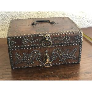 17th Century Leather Covered Wooden Core Box 