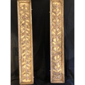 Pair Of Decorative Panels In Carved And Gilded Wood, 18th Century 