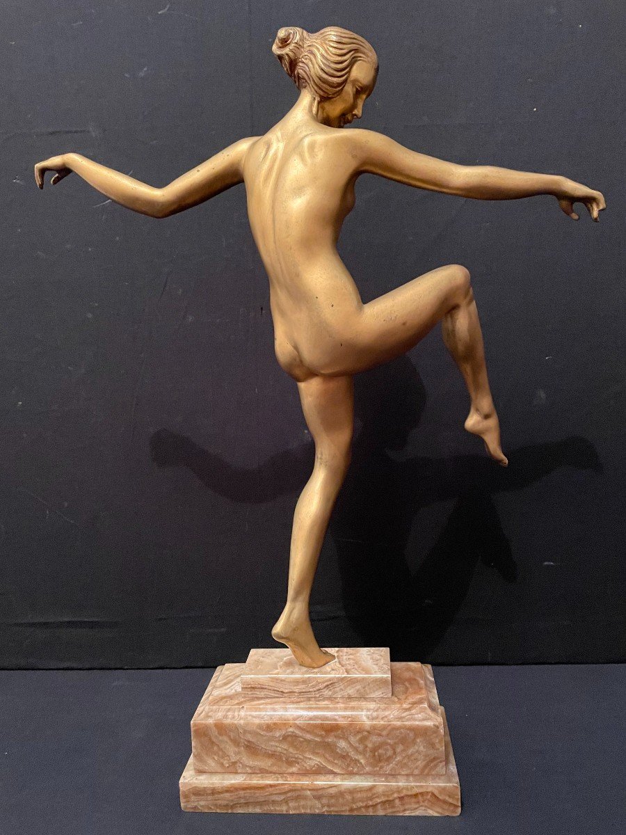 Danseuse Nue En Bronze Doré Art Déco Par Le Faguays-photo-1