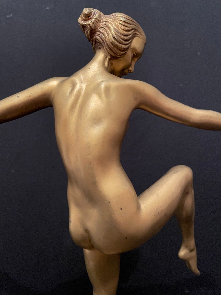 Art Deco Gilt Bronze Nude Dancer By Le Faguays-photo-6