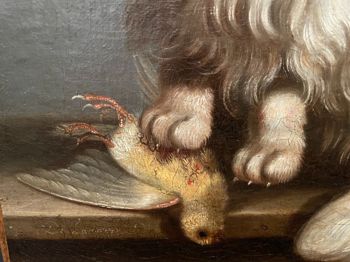 Tableau Le Chat Angora Et Le Serin Par Jacques Barthélémy Delamarre XVIIIème-photo-4