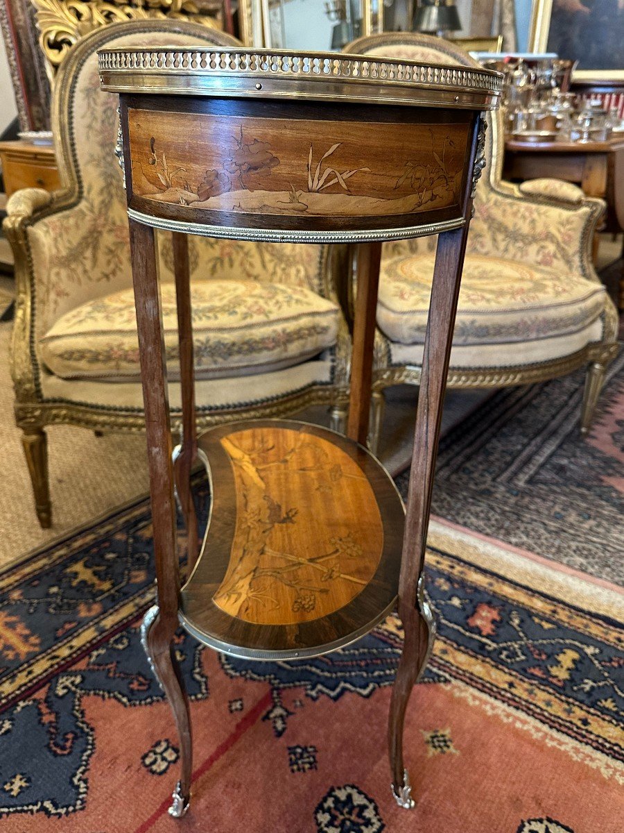 Table De Salon Rognon Marqueterie Chasse Au Cerf  époque Napoléon III XIXème-photo-1