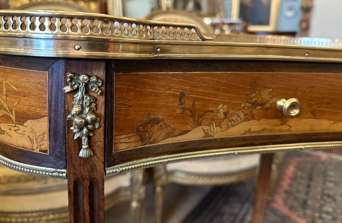 Table De Salon Rognon Marqueterie Chasse Au Cerf  époque Napoléon III XIXème-photo-7