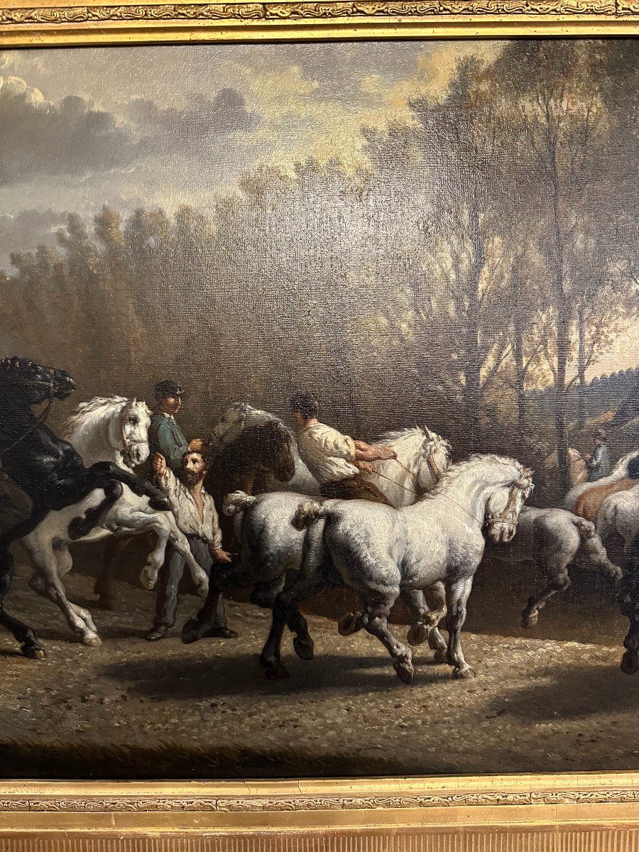 Grand Tableau Le Marché Aux Chevaux d'Après Rosa Bonheur 103x58 Cm XIXème-photo-1