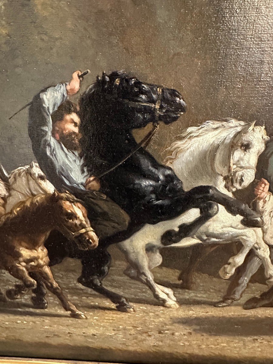 Grand Tableau Le Marché Aux Chevaux d'Après Rosa Bonheur 103x58 Cm XIXème-photo-6