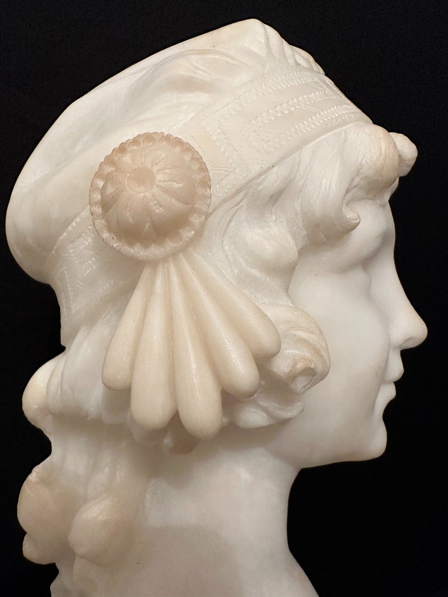 Buste Jeune Fille Art Déco Albâtre Blanc Et Marbre Par A Del Perugia 1925-photo-2