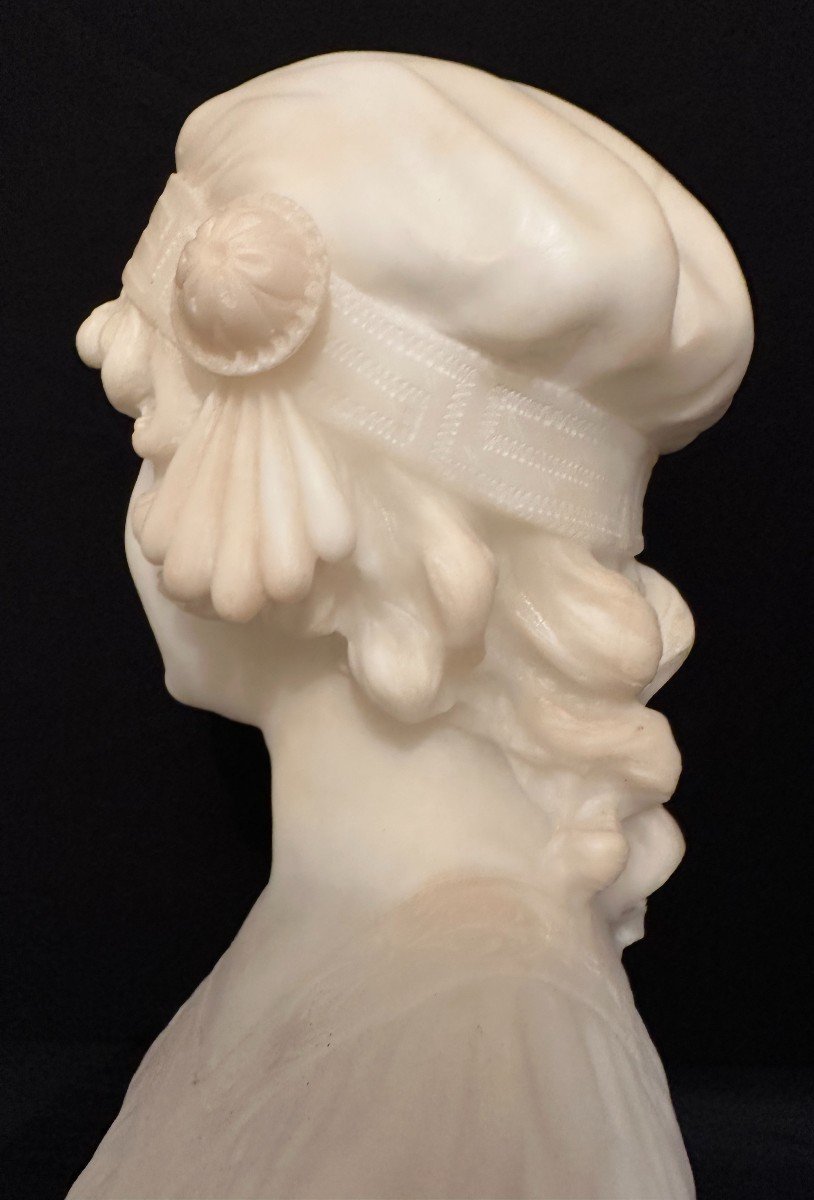 White Alabaster And Marble Art Deco Young Girl Bust By A Del Perugia 1925-photo-5