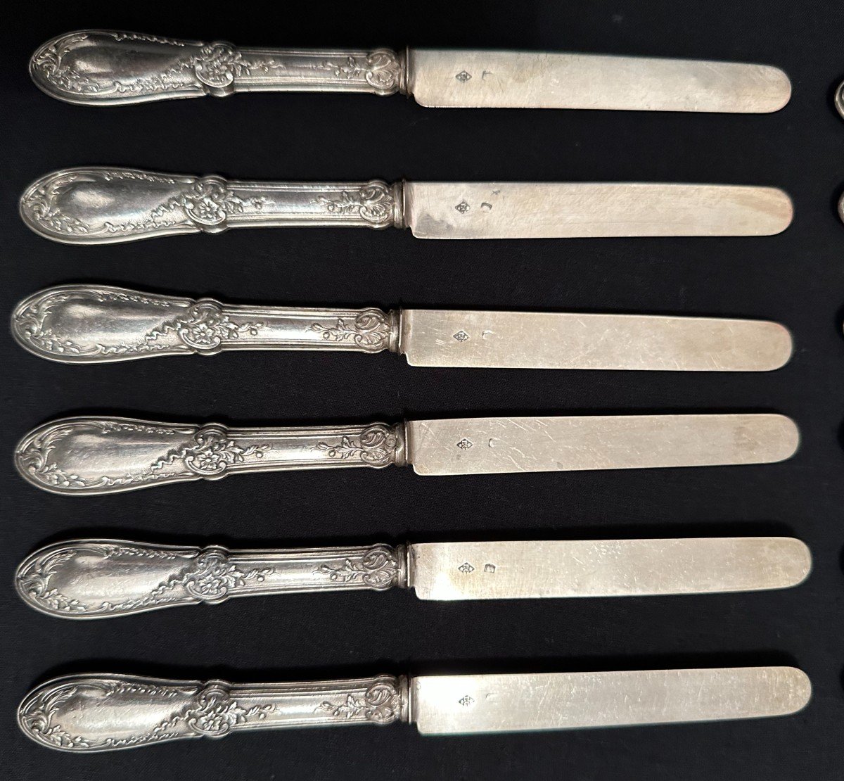 12 Couteaux à Dessert Lames Argent Orfèvre Louis Cochon 1892-photo-3