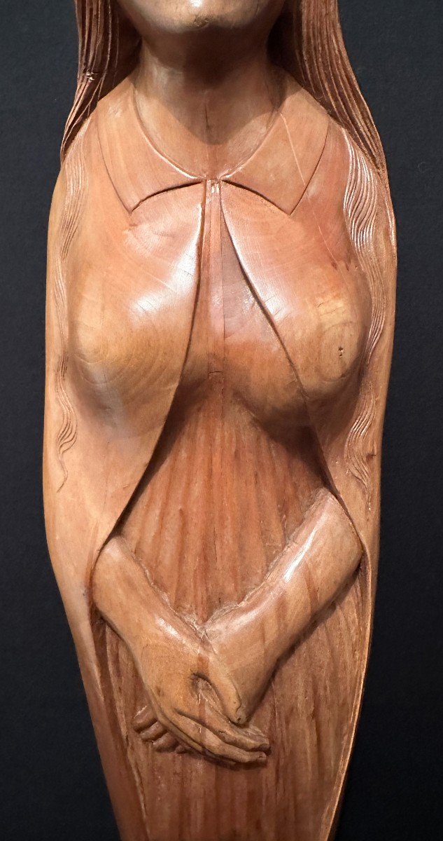 Religious Statue In Carved Wood By Raymond Boterf 1979-photo-3