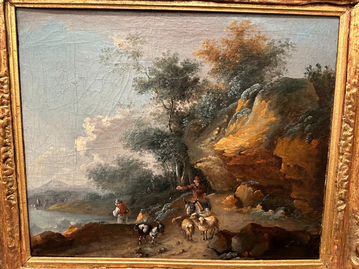 De Loutherbourg Painting Landscape Shepherd And His Herd  Eighteenth Century-photo-2