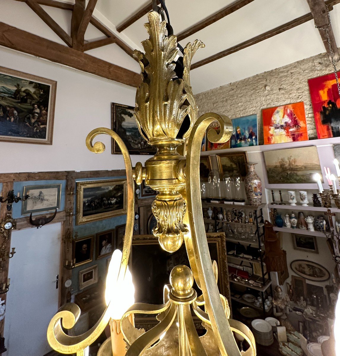 Chandelier Crown And Fleurs De Lys Gilt Bronze Nine Lights Louis XIV Style XXth Century-photo-3