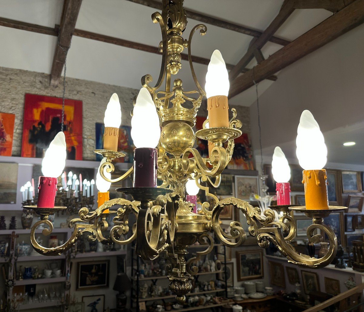 Chandelier Crown And Fleurs De Lys Gilt Bronze Nine Lights Louis XIV Style XXth Century-photo-6