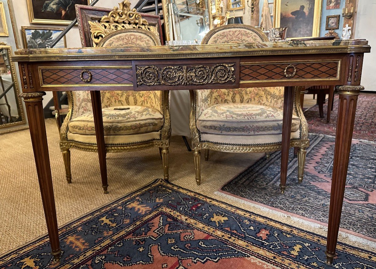 Louis XVI Style Marquetry Middle Table In The Taste Of Linke Napoleon III Period-photo-2