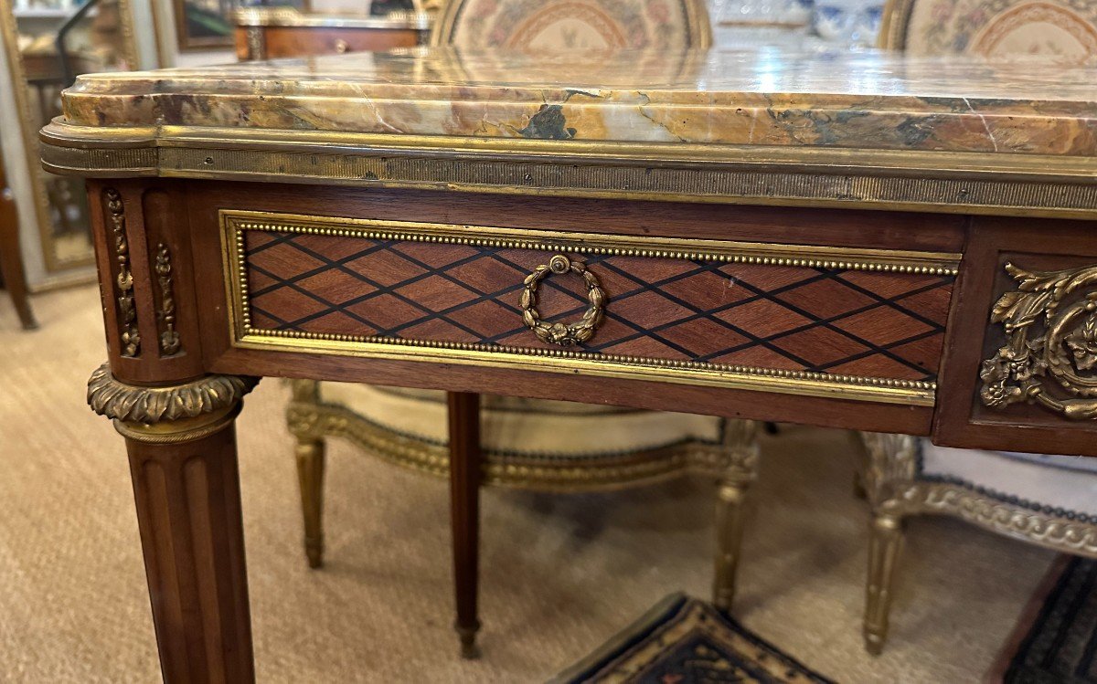 Louis XVI Style Marquetry Middle Table In The Taste Of Linke Napoleon III Period-photo-4