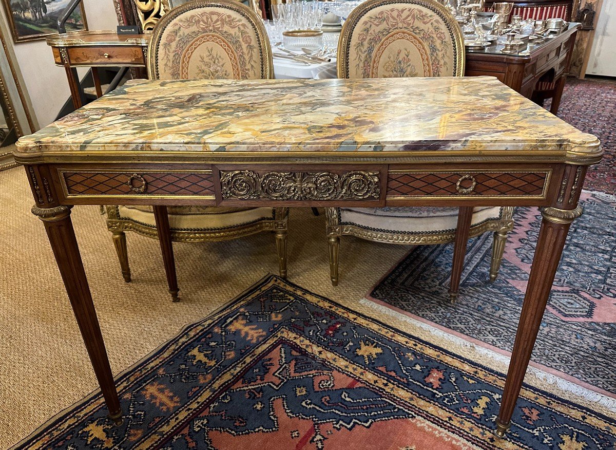 Louis XVI Style Marquetry Middle Table In The Taste Of Linke Napoleon III Period-photo-4