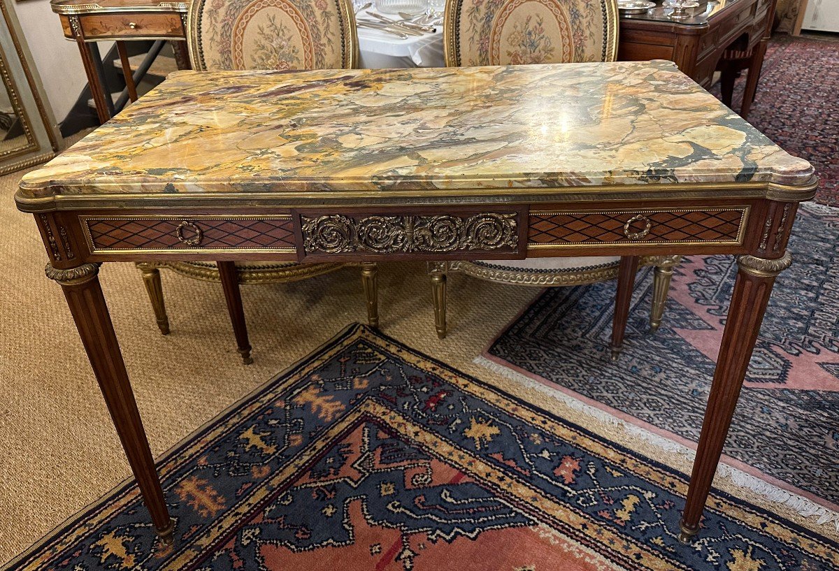 Louis XVI Style Marquetry Middle Table In The Taste Of Linke Napoleon III Period