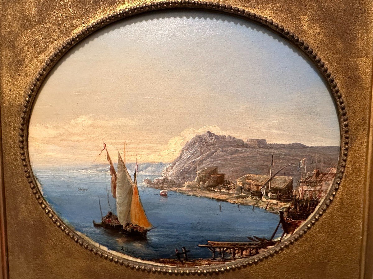 Marine Painting  Marseille Harbour La Roche Grise Au Catalan By Chartier Nineteenth Century-photo-2