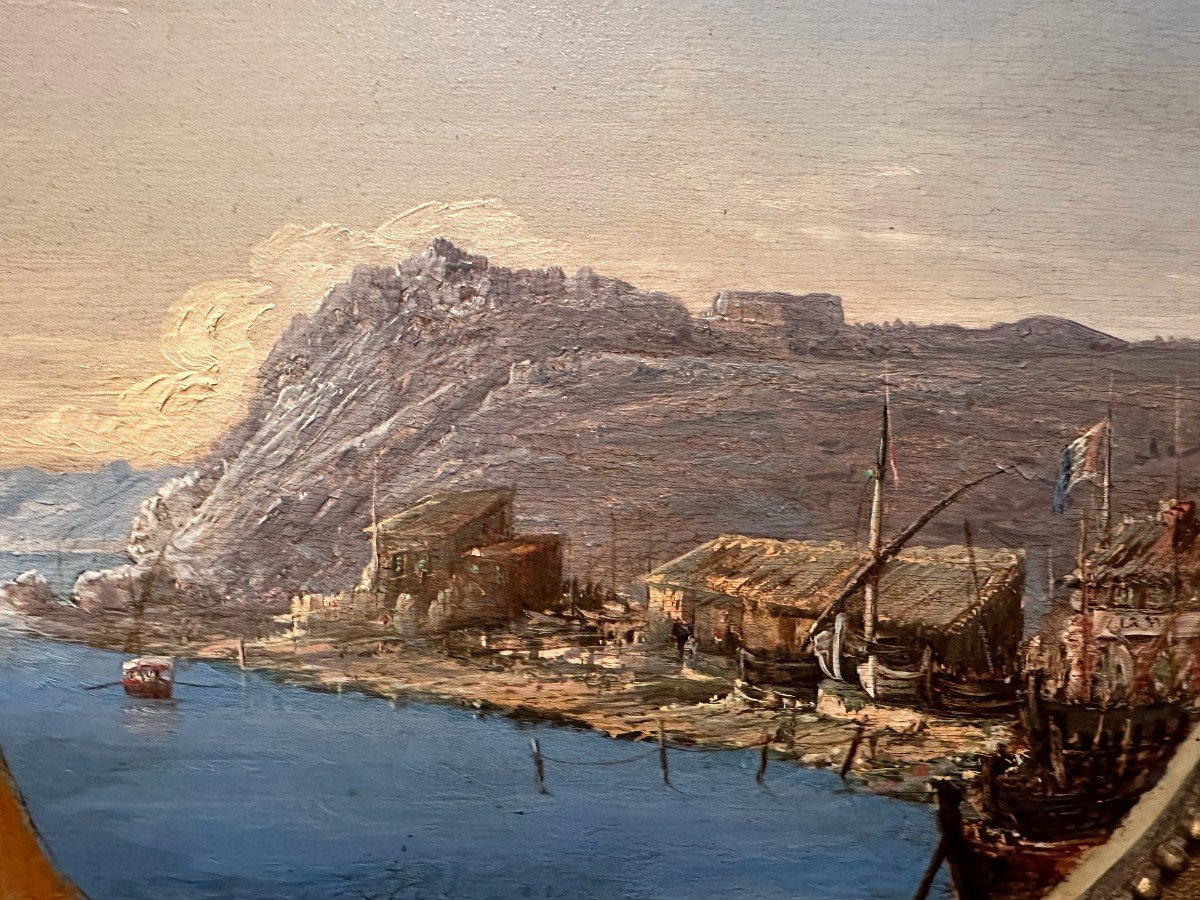 Marine Painting  Marseille Harbour La Roche Grise Au Catalan By Chartier Nineteenth Century-photo-3