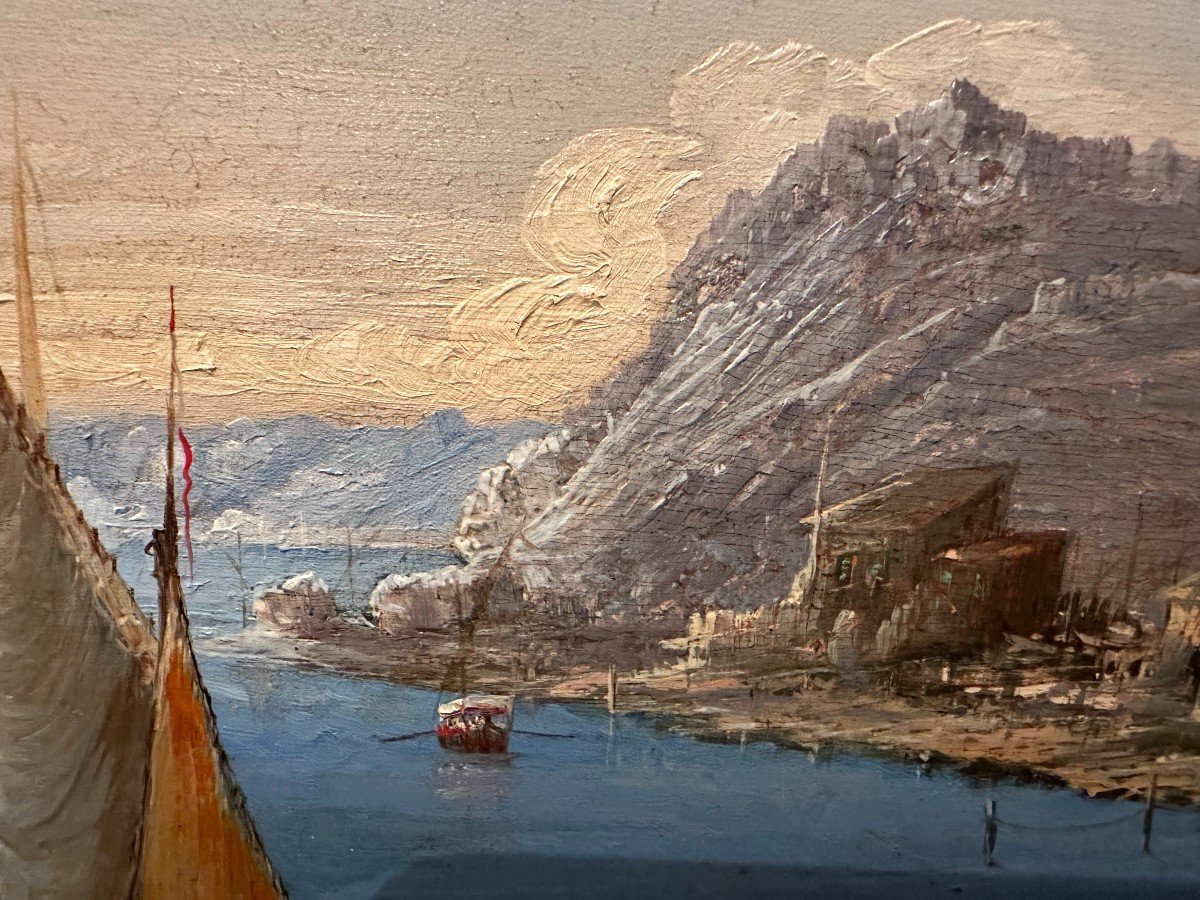 Marine Painting  Marseille Harbour La Roche Grise Au Catalan By Chartier Nineteenth Century-photo-1