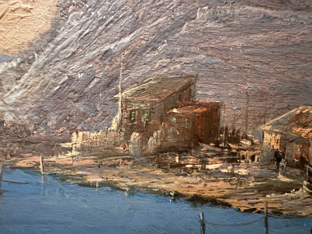 Marine Painting  Marseille Harbour La Roche Grise Au Catalan By Chartier Nineteenth Century-photo-2