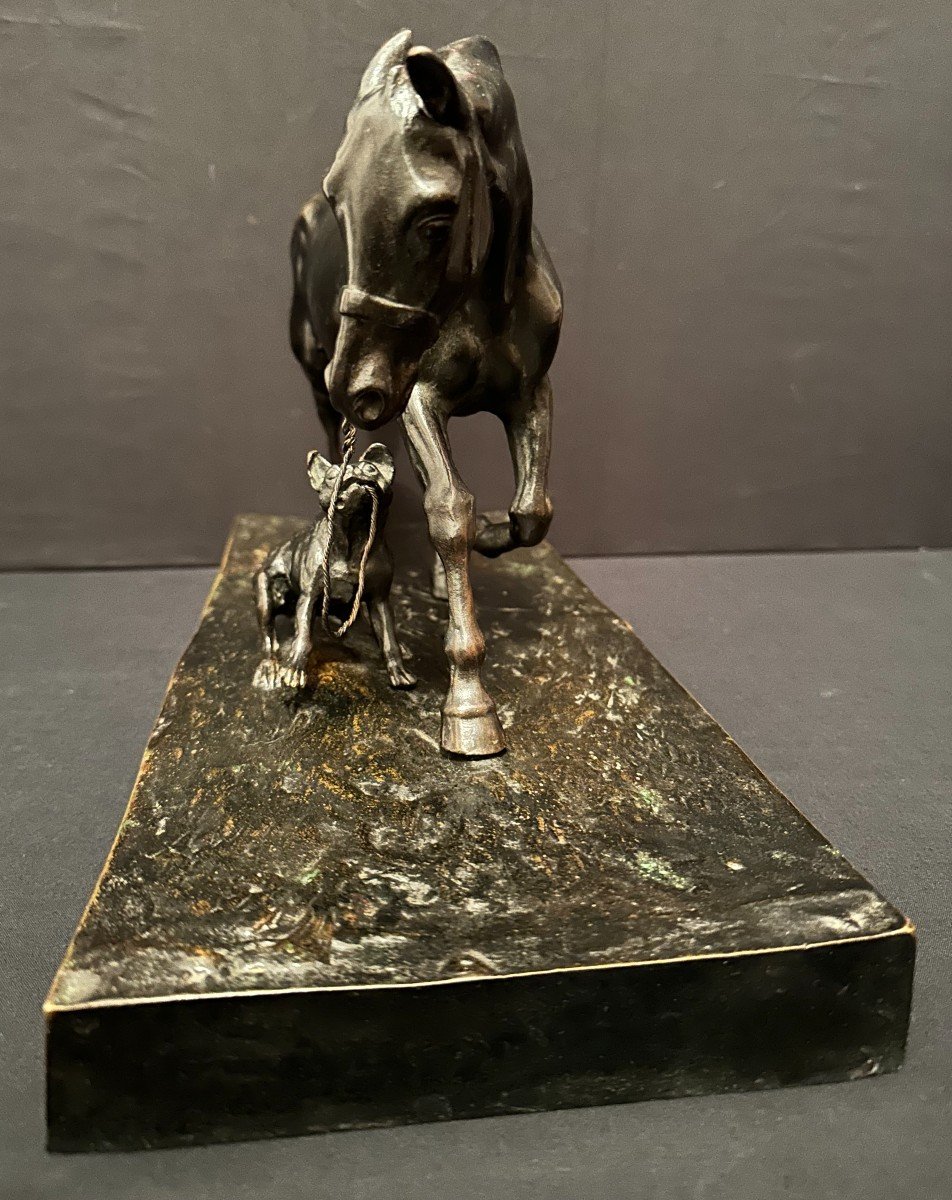 Bronze Horse And Dog By Auguste Vimar Fonte Siot Decauville Nineteenth Century-photo-1