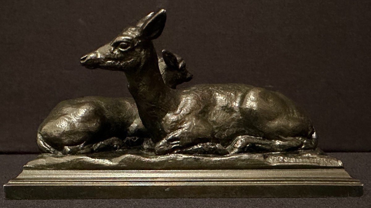 Antoine Louis Barye Bronze Biche Et Son Faon Fonte Barbedienne XIXème-photo-2