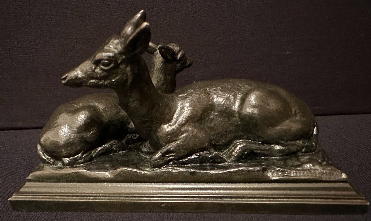 Antoine Louis Barye Bronze Biche Et Son Faon Fonte Barbedienne XIXème