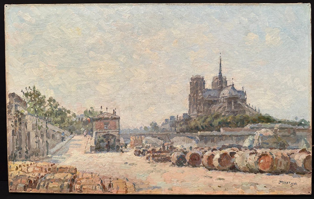 Tableau Les Quais de Seine Et Notre-Dame De Paris Par Émile-Louis MÉRET 1901-photo-2