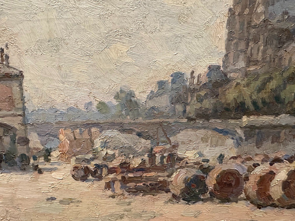 Tableau Les Quais de Seine Et Notre-Dame De Paris Par Émile-Louis MÉRET 1901-photo-3