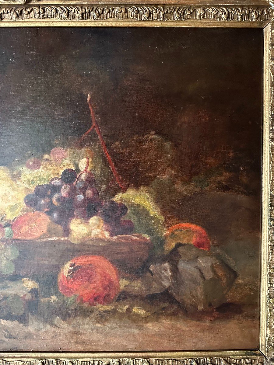 Still Life Painting With Fruits In An Important Louis XV Rocaille Frame Openwork XIXth Century-photo-3