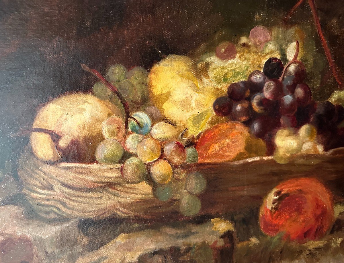 Still Life Painting With Fruits In An Important Louis XV Rocaille Frame Openwork XIXth Century-photo-4