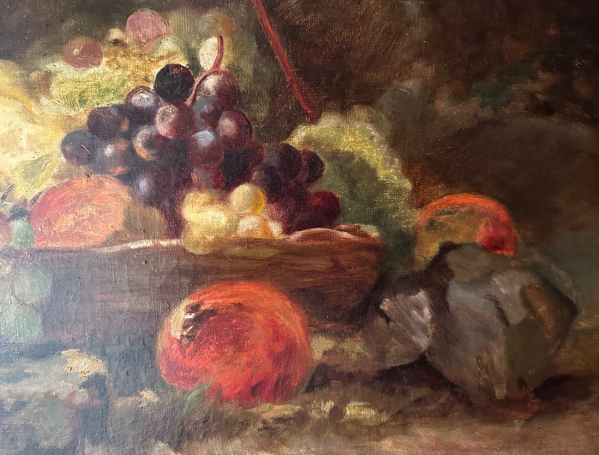 Still Life Painting With Fruits In An Important Louis XV Rocaille Frame Openwork XIXth Century-photo-5