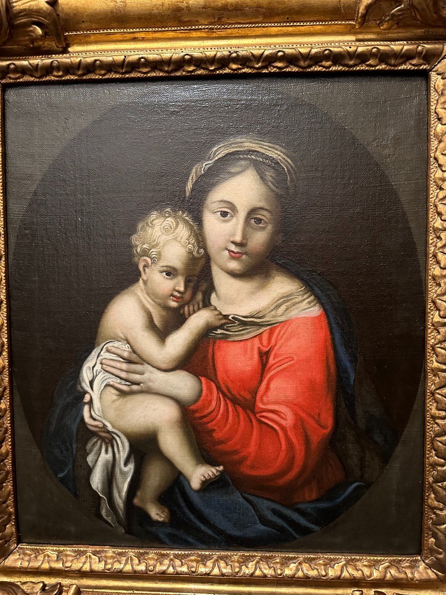 Tableau Vierge à l'Enfant d'Après Pierre Mignard époque fin XVIIème début XVIIIème -photo-2