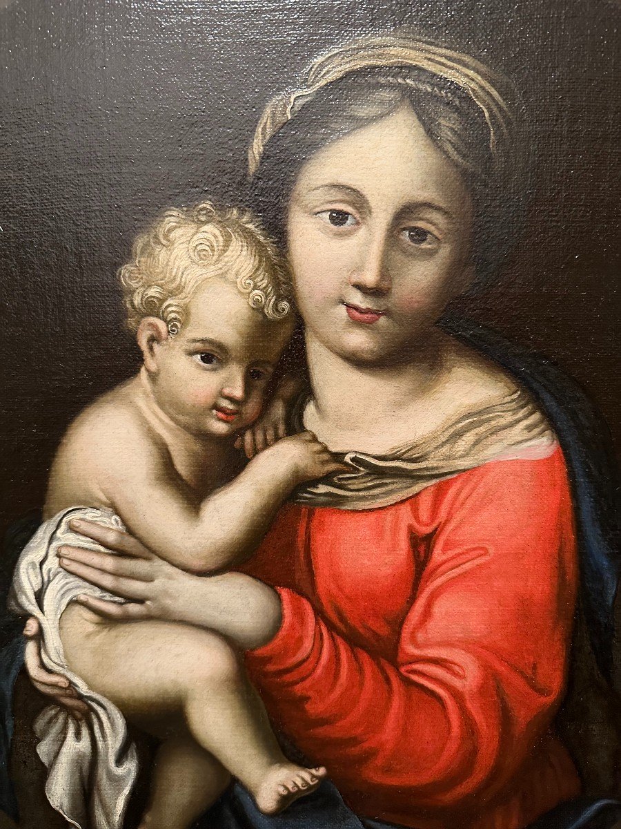 Tableau Vierge à l'Enfant d'Après Pierre Mignard époque fin XVIIème début XVIIIème -photo-3