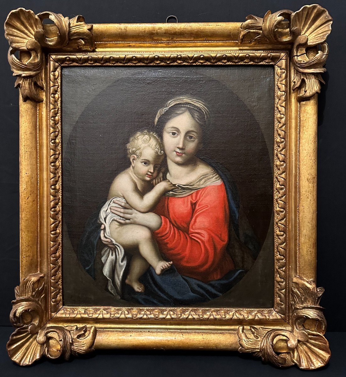 Tableau Vierge à l'Enfant d'Après Pierre Mignard époque fin XVIIème début XVIIIème 