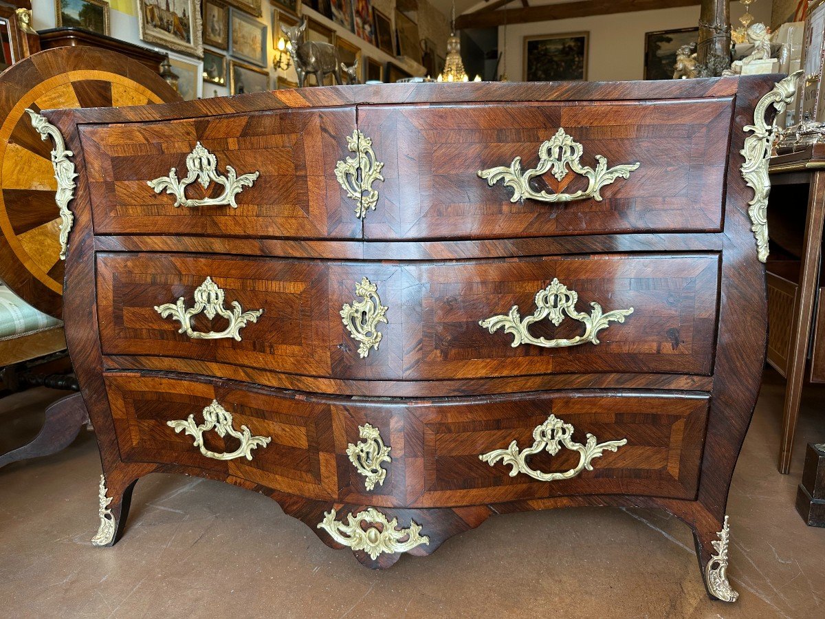 Louis XV Commode Rosewood Marquetry Royal Red Marble Top Eighteenth Century-photo-2