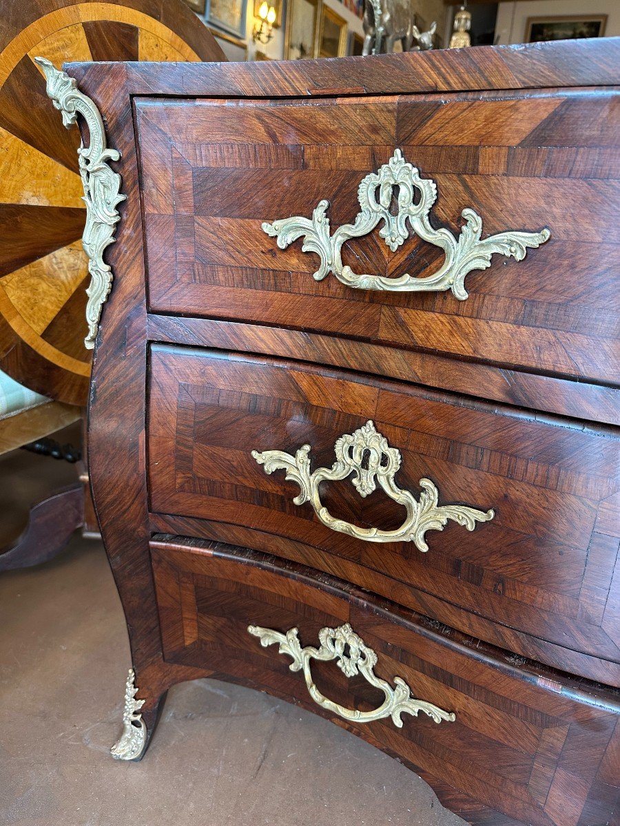 Louis XV Commode Rosewood Marquetry Royal Red Marble Top Eighteenth Century-photo-3