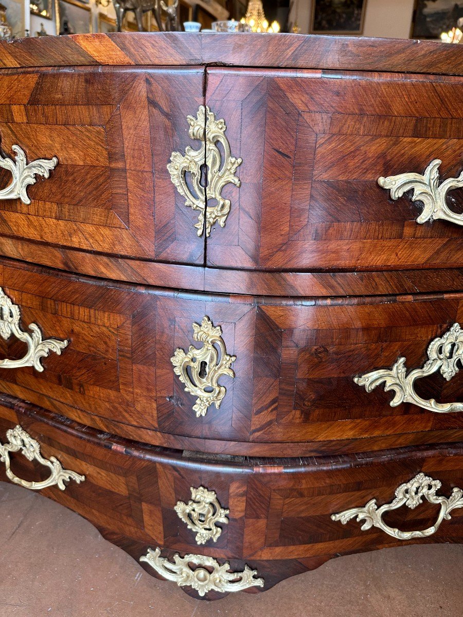 Louis XV Commode Rosewood Marquetry Royal Red Marble Top Eighteenth Century-photo-4