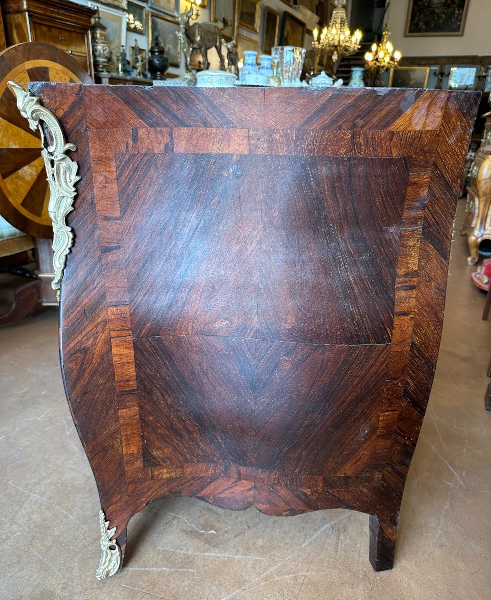 Louis XV Commode Rosewood Marquetry Royal Red Marble Top Eighteenth Century-photo-2