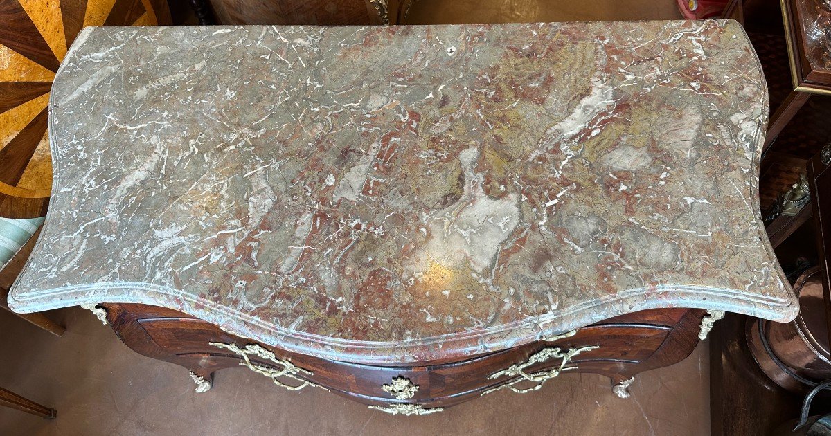 Louis XV Commode Rosewood Marquetry Royal Red Marble Top Eighteenth Century-photo-8