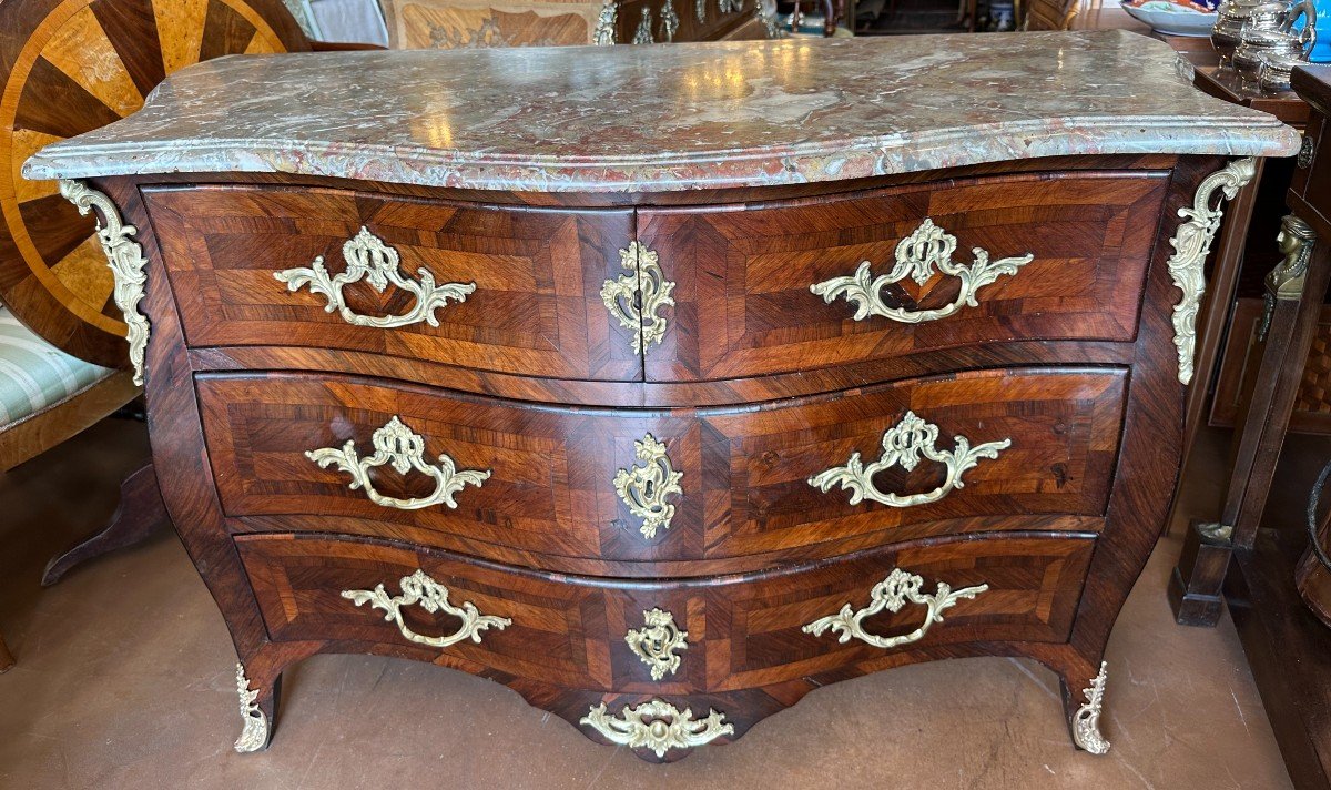 Louis XV Commode Rosewood Marquetry Royal Red Marble Top Eighteenth Century