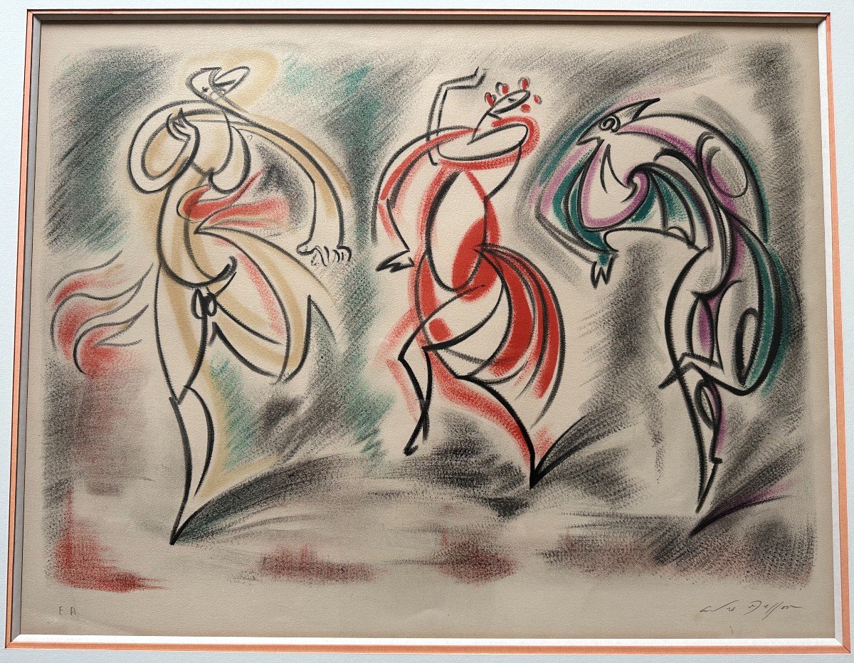 André Masson Lithographie Couleur Les Trois Danseuses Épreuve d' Artiste-photo-2